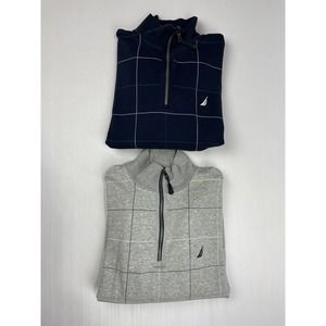 (2) nautica quartzip crewneck pullover sweatshirt size medium mens gray and navy